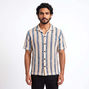 Men’s Coastal Blue Stripe Textured Knit Shirt