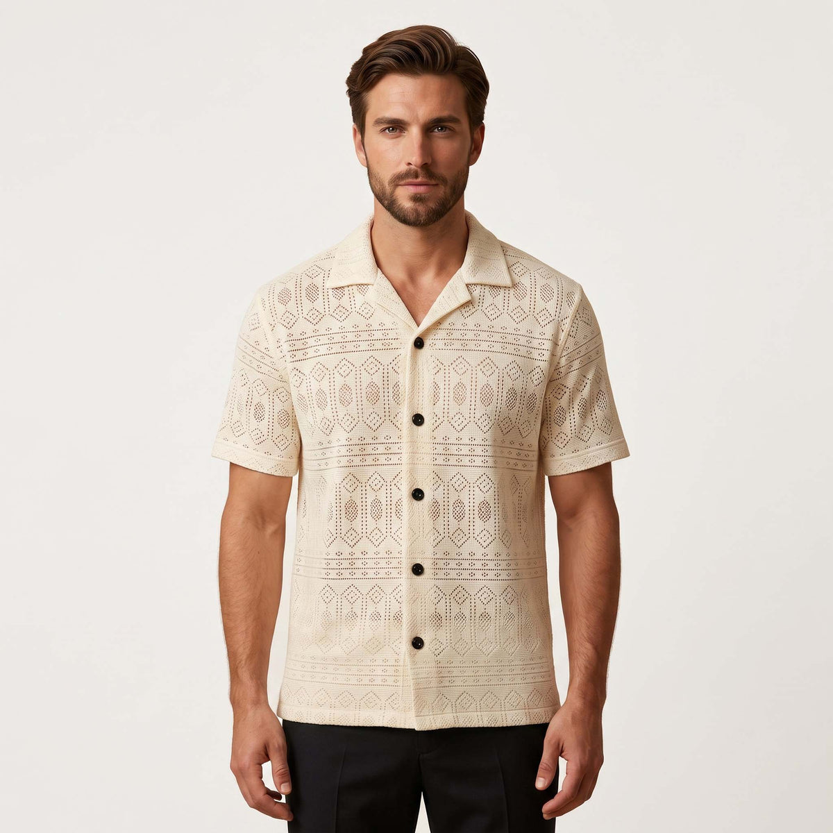 Men’s Ivory Heritage Geometric Knit Shirt