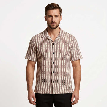 Men’s Mauve & Ivory Vertical Stripe Textured Knit Shirt