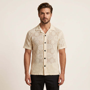 Men’s Ivory Octagonal Open-Knit Short Sleeve Shirt