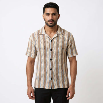 Men’s Coastal Stripe Textured Open-Knit Shirt