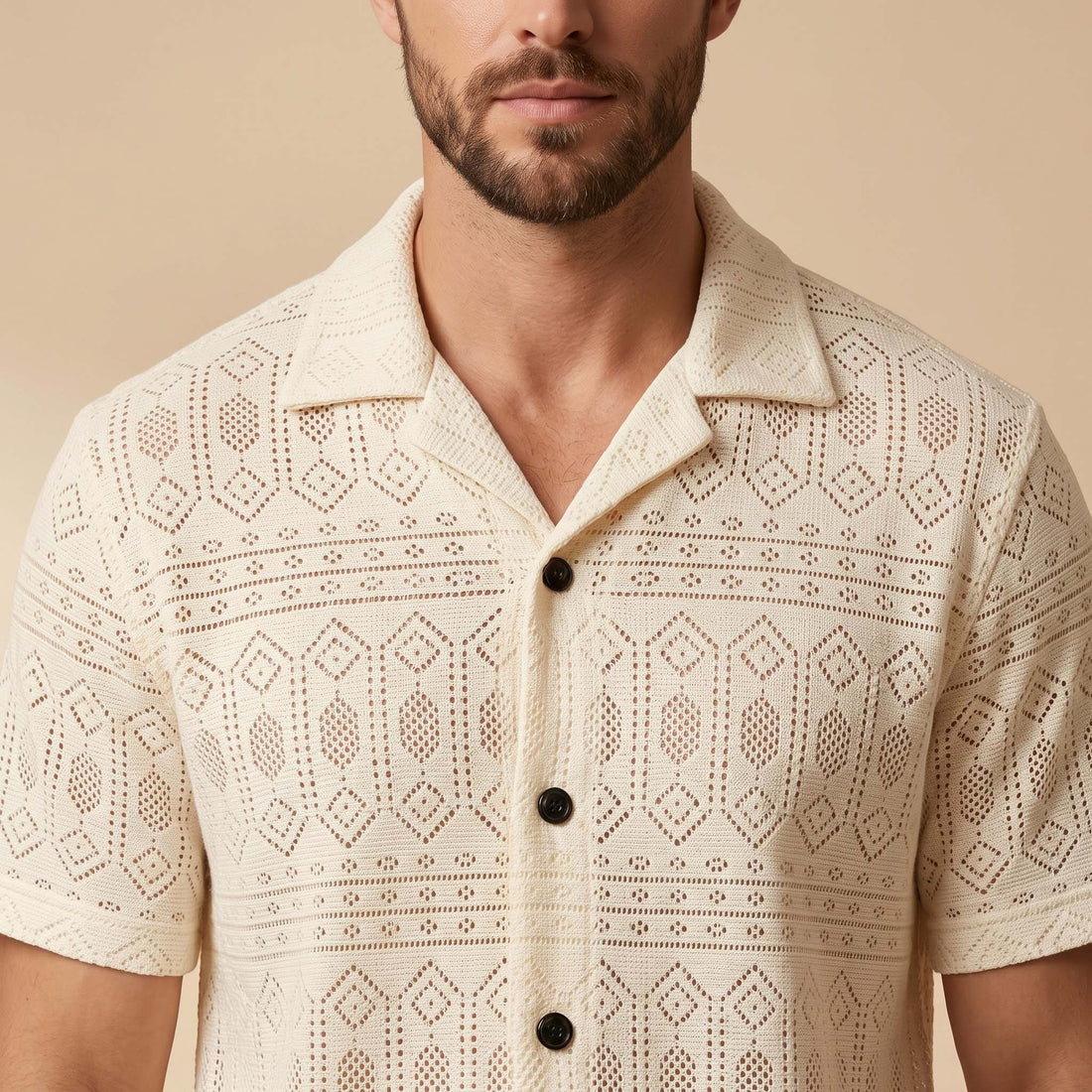 Men’s Ivory Heritage Geometric Knit Shirt