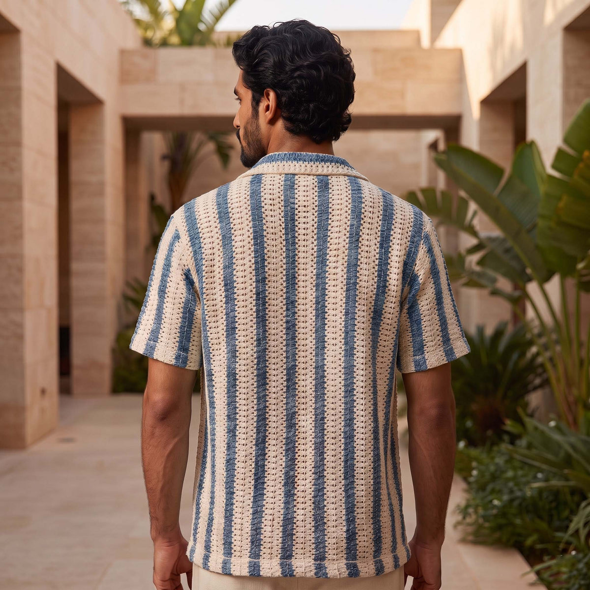 Men’s Coastal Blue Stripe Textured Knit Shirt