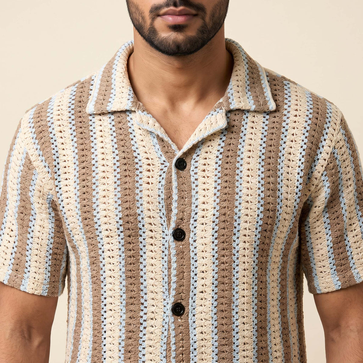 Men’s Coastal Stripe Textured Open-Knit Shirt