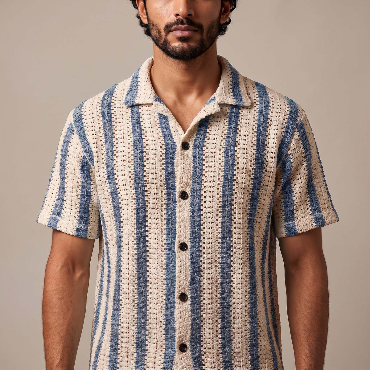 Men’s Coastal Blue Stripe Textured Knit Shirt