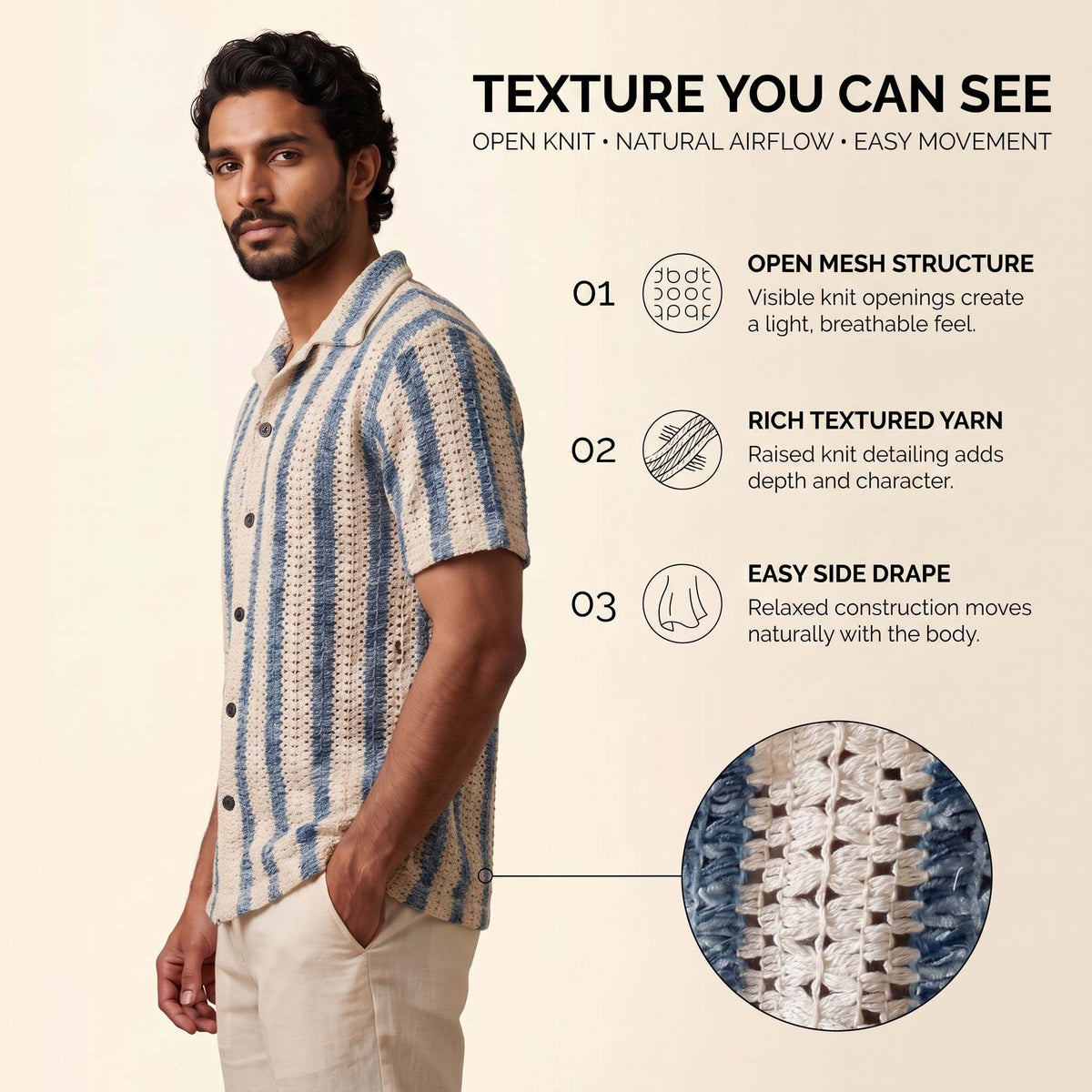 Men’s Coastal Blue Stripe Textured Knit Shirt