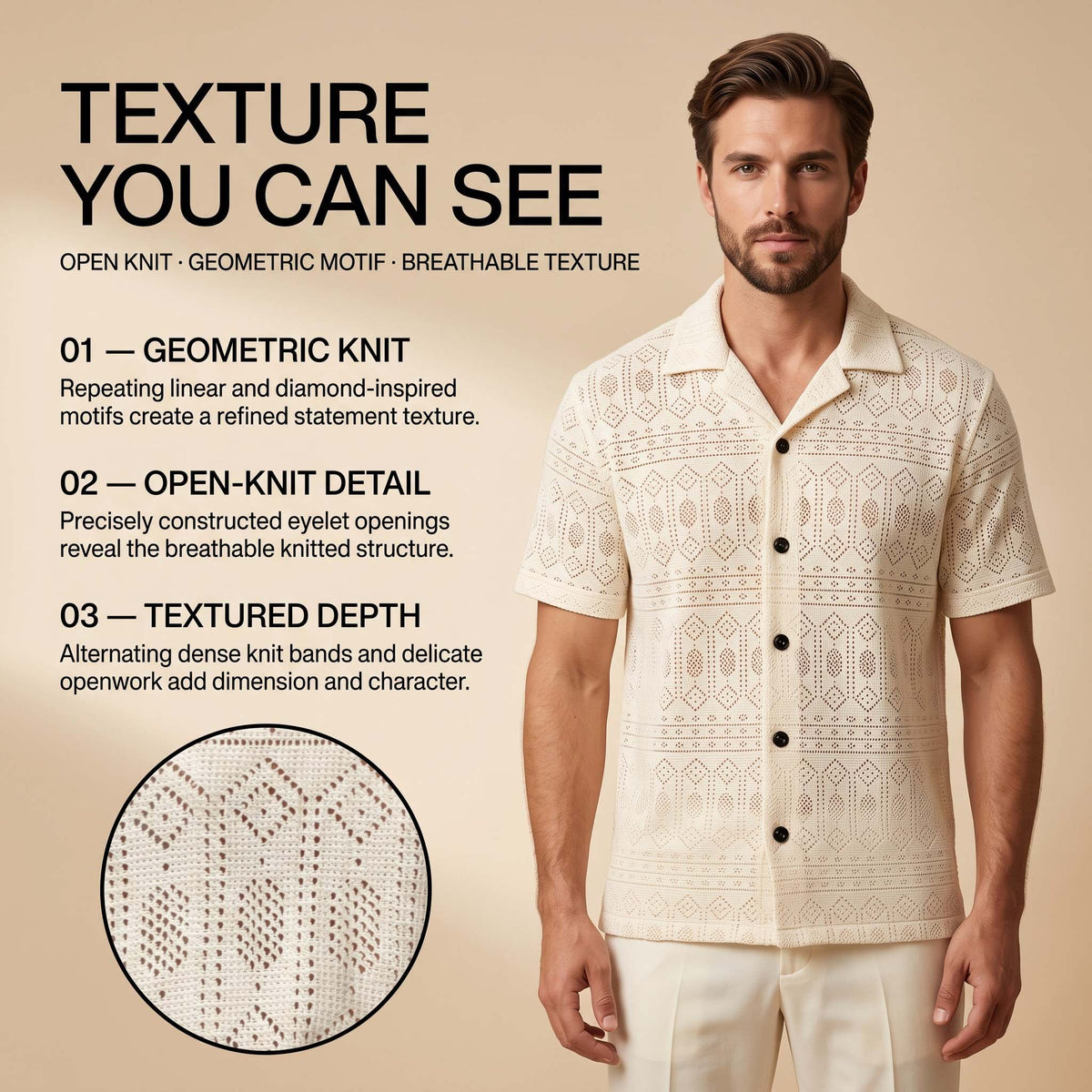 Men’s Ivory Heritage Geometric Knit Shirt