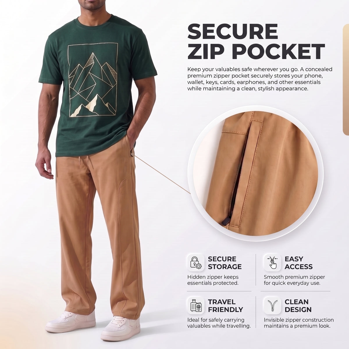 Men's Korean Style Loose Fit Khakhi Track Pants with Pockets | Lycra Cargo Joggers for Men | Relaxed Fit Baggy Trousers for Travel, Lounge, Home Wear, Casual Streetwear