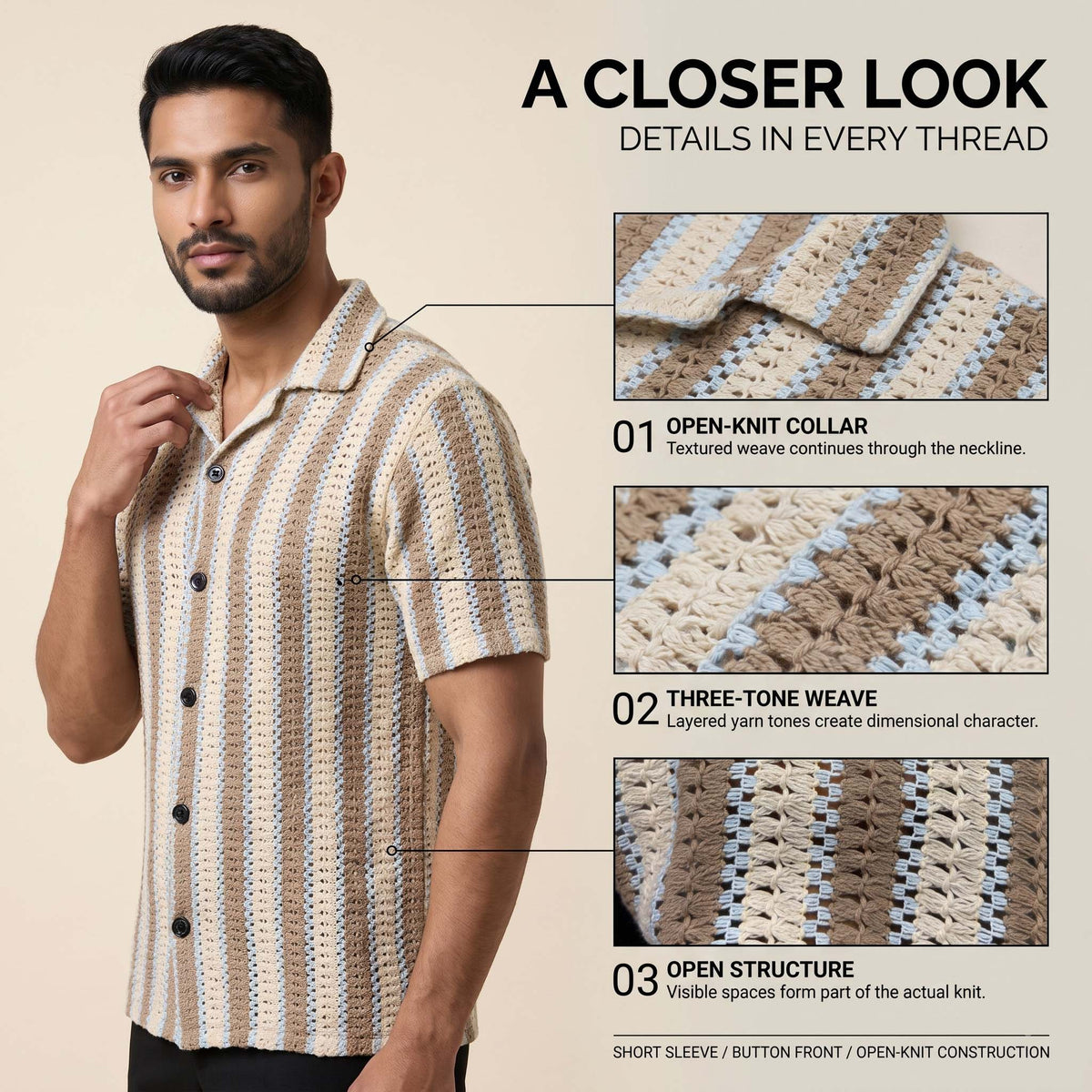 Men’s Coastal Stripe Textured Open-Knit Shirt