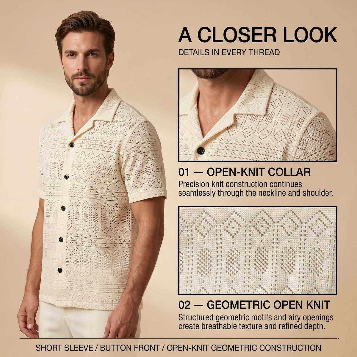 Men’s Ivory Heritage Geometric Knit Shirt