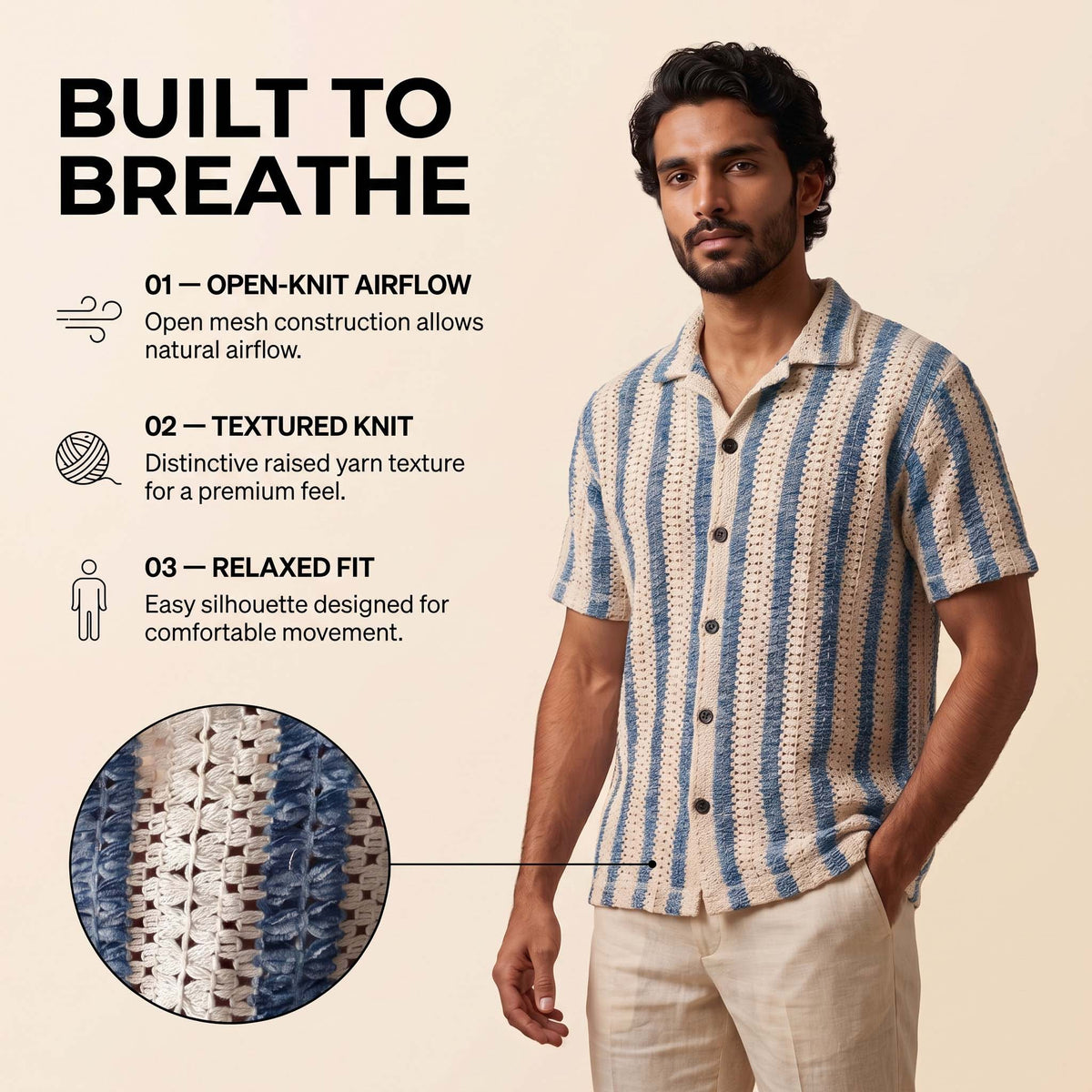 Men’s Coastal Blue Stripe Textured Knit Shirt