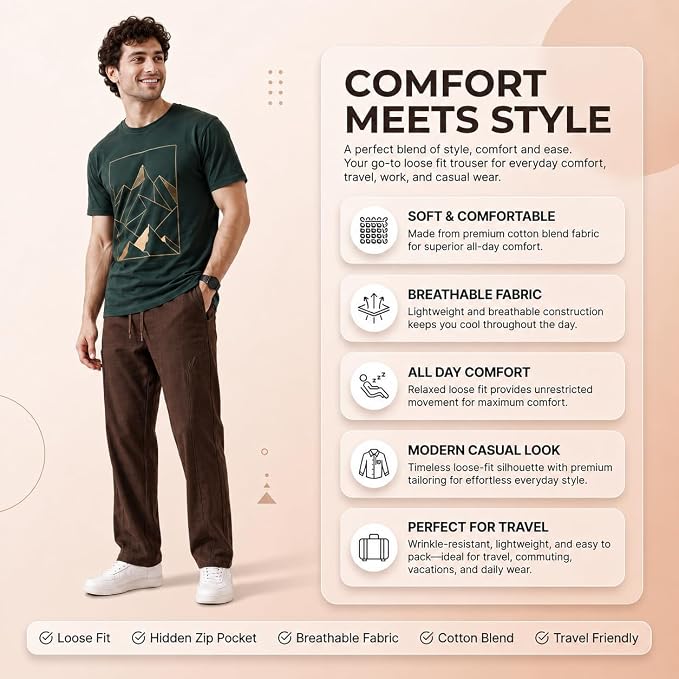 Men's Korean Style Loose Fit Track Pants with Pockets | Lycra Cargo Joggers for Men | Relaxed Fit Baggy Trousers for Travel, Lounge, Home Wear, Casual Streetwear