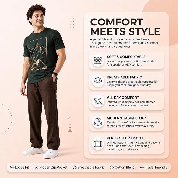 Men's Korean Style Loose Fit Track Pants with Pockets | Lycra Cargo Joggers for Men | Relaxed Fit Baggy Trousers for Travel, Lounge, Home Wear, Casual Streetwear