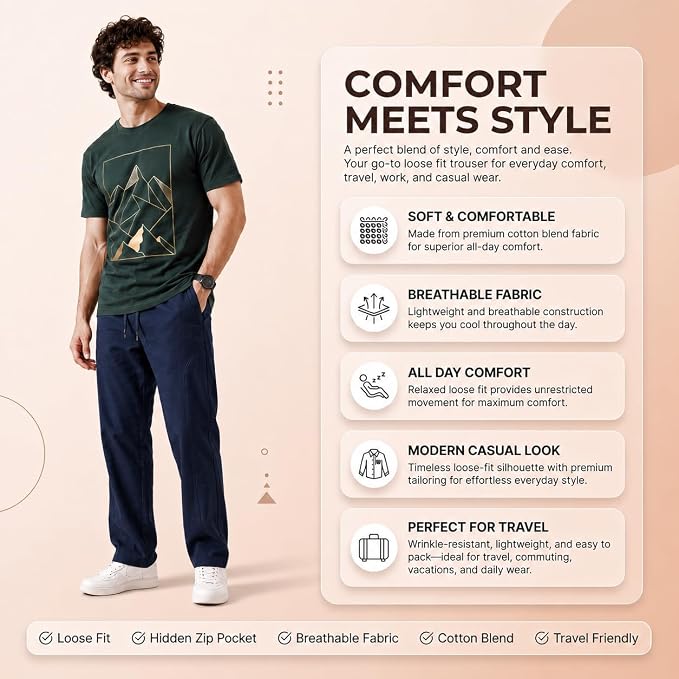 Men's Korean Style Loose Fit Track Pants with Pockets | Lycra Cargo Joggers for Men | Relaxed Fit Baggy Trousers for Travel, Lounge, Home Wear, Casual Streetwear