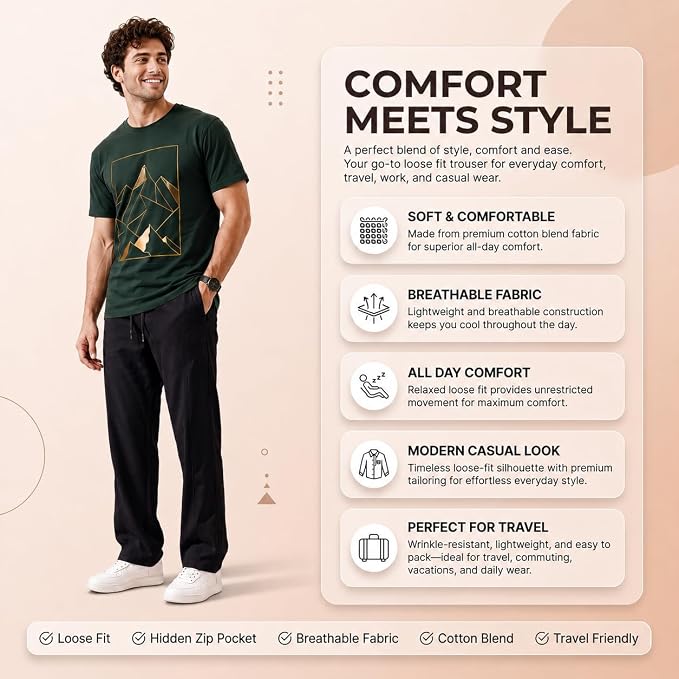 Men's Korean Style Loose Fit Track Pants with Pockets | Lycra Cargo Joggers for Men | Relaxed Fit Baggy Trousers for Travel, Lounge, Home Wear, Casual Streetwear